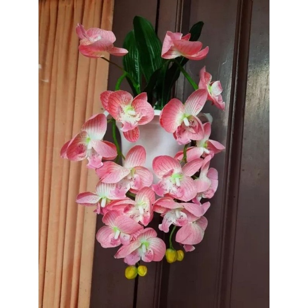 Merchendaisestar Bunga Anggrek Bulan Include Pot Tempel Dinding Plastik/Hiasan Dinding