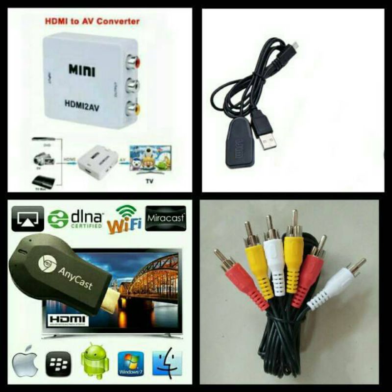 paket Alat Penghubung Hp ke Tv Tabung Anycast HDMI to Kabel RCA Paket Penyambung Hp ke Tv Tabung