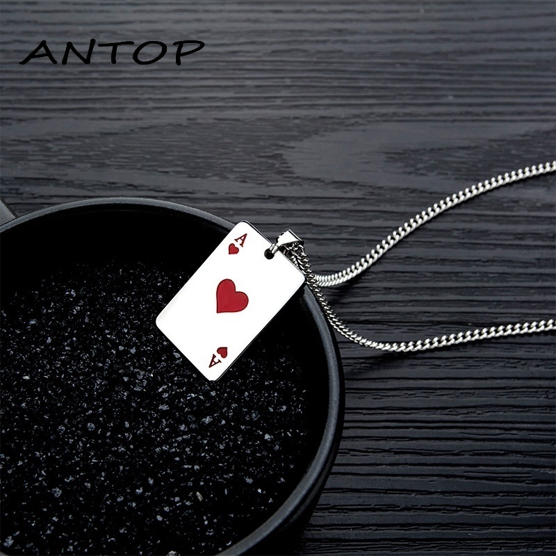 Korea Fashion Poker Kalung Bentuk Hati Kalung Pasangan Wanita Pria Perhiasan Aksesoris ANTOP