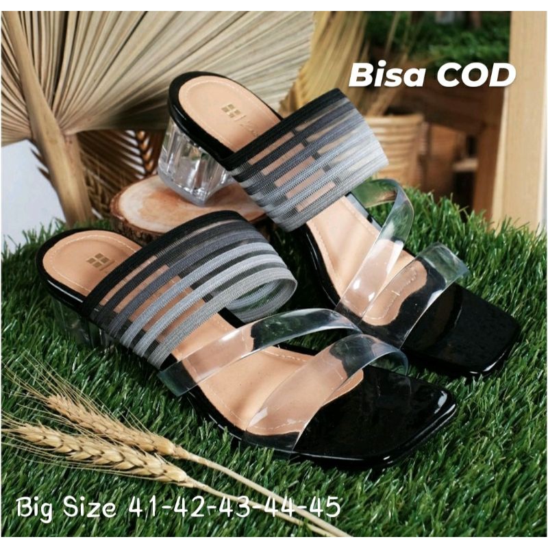 COD / Higheels Wanita BIG Size 41-45 Slop Nirina-X Ukuran JUMBO / Slop Kaca Mewah Size Besar Coklat Hitam, 44