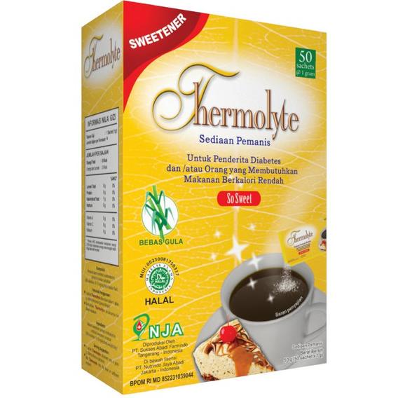 

bxs06 Thermolyte Sweetener - Box isi 50 Sachet @ 1 Gram - Pemanis Pengganti Gula ##