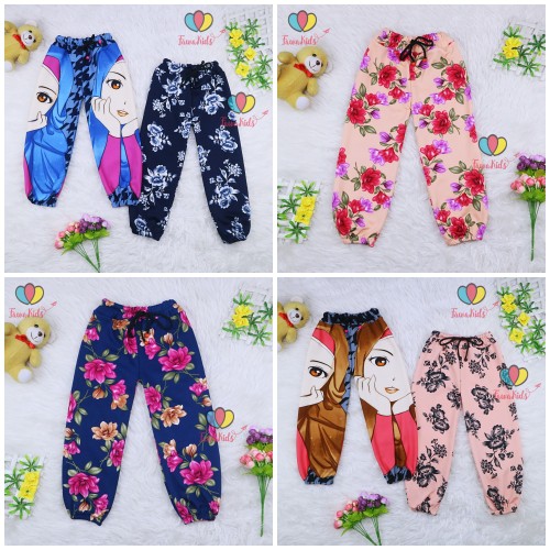 Jogger Bunga uk 6-7 Tahun / Scuba Premium Celana Panjang Anak Perempuan Import Joger Pants Kembang