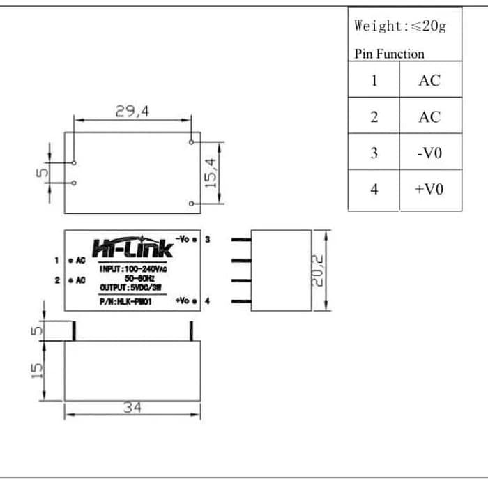 Hilink HLK-PM01 220 to 5 ac to dc hi link Penyearah Tegangan