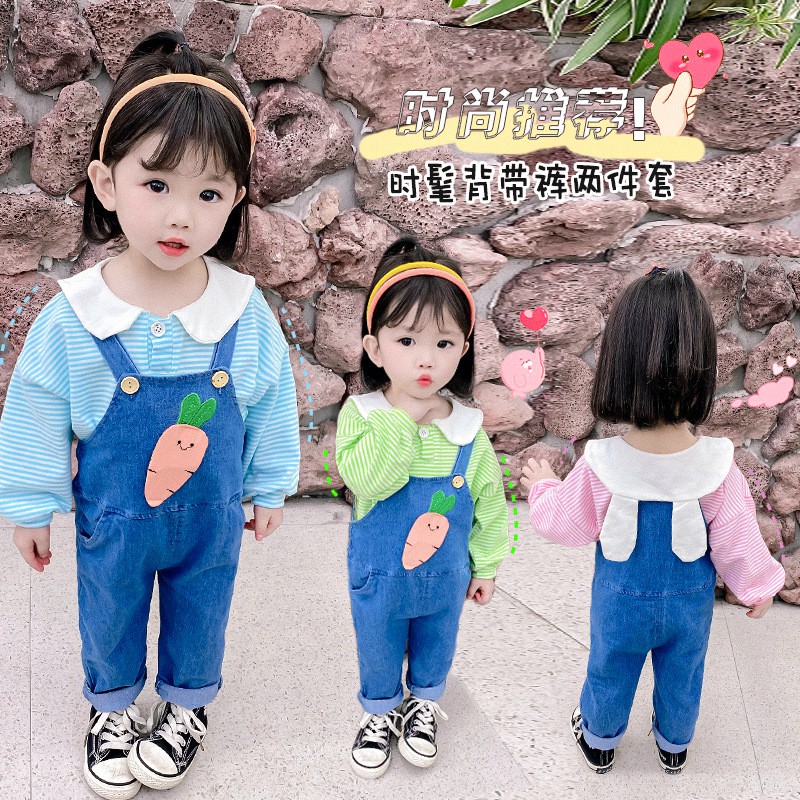 Baju Overall Jeans Panjang Anak Perempuan Fashion Pakaian Setelan Anak Perempuan Import 2 in 1 GI164