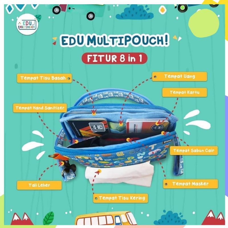 CLEARANCE SALE Dompet Pouch Keluarga Anak Laki Laki dan Perempuan Edu Multipouch Multi Fungsi Tempat HP Kartu Tisu Anti Droplet Tali Leher Premium Diskon Murah