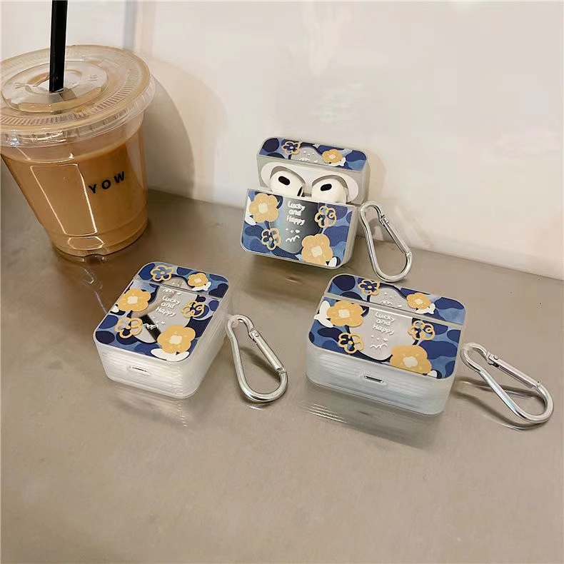 Casing Silikon Motif Bunga Aksen Cermin Untuk Simpan Earphone Wireless Bluetooth Apple airpods 3 / 2 / 1 / Pro / 2