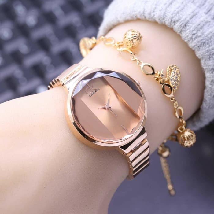 WBS Jam Tangan Wanita Analog Free Baterai Rantai Belimbing Casual Couple Pria Murah Premium CM006-ROSEGOLD