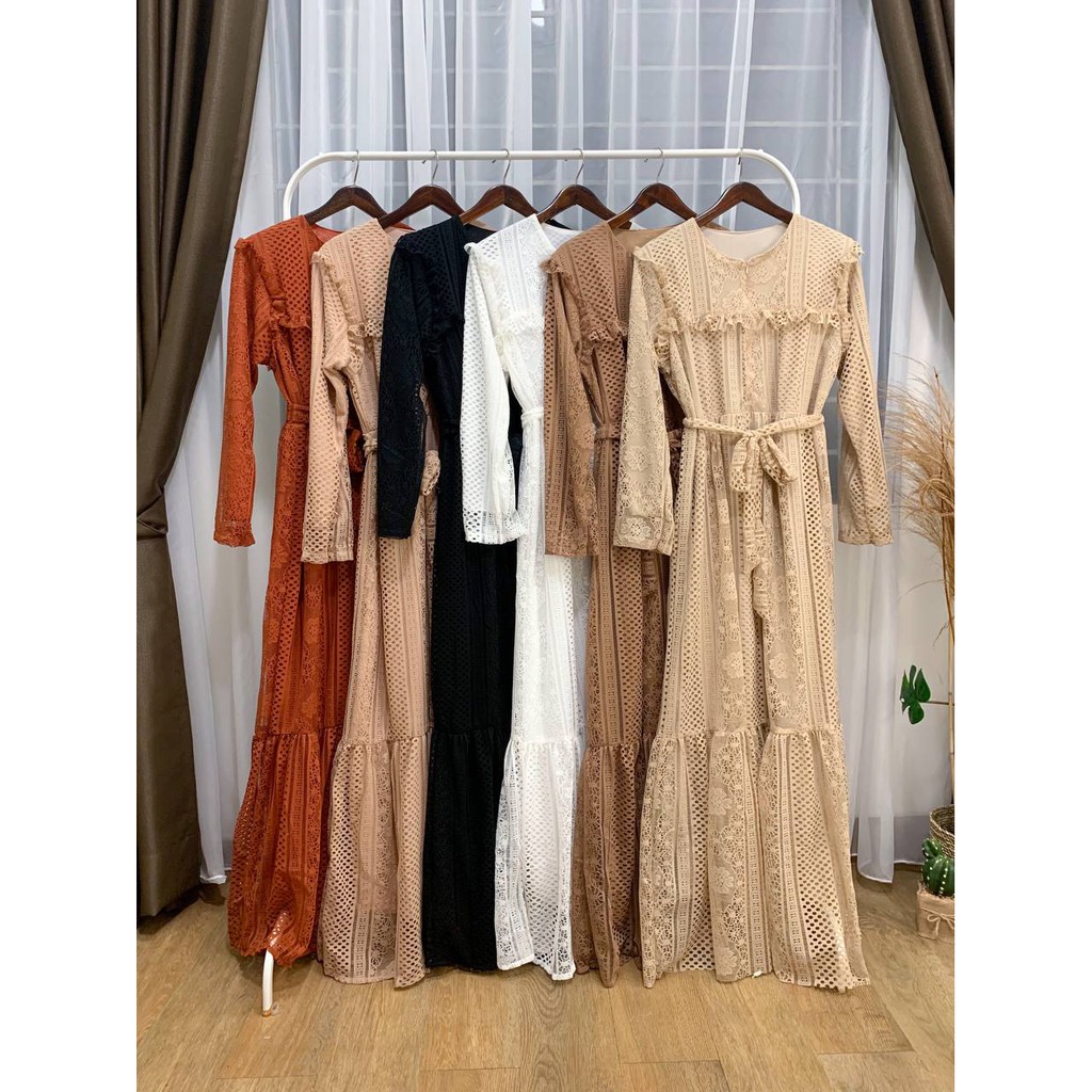 Leina Brocade Dress/Dress Brocade LD 104/Dress Pesta Panjang/Dress Lebaran Premium/Gamis Lilac