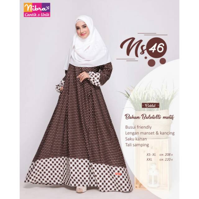 BUSANA MUSLIM WANITA GAMIS SYARI TRENDY BAJU NIBRAS NS 46 COKLAT BAJU CANTIK MODIS DAN MENAWAN