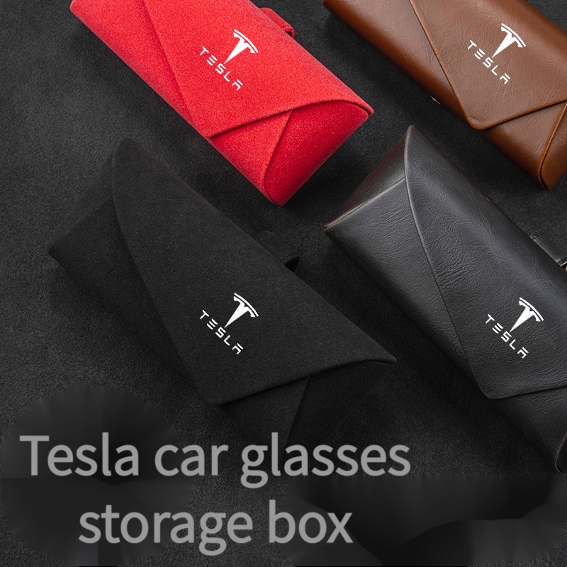 Tesla Kotak Penyimpanan Kacamata Bahan Suede Untuk sun visor Mobil Model 3 Model