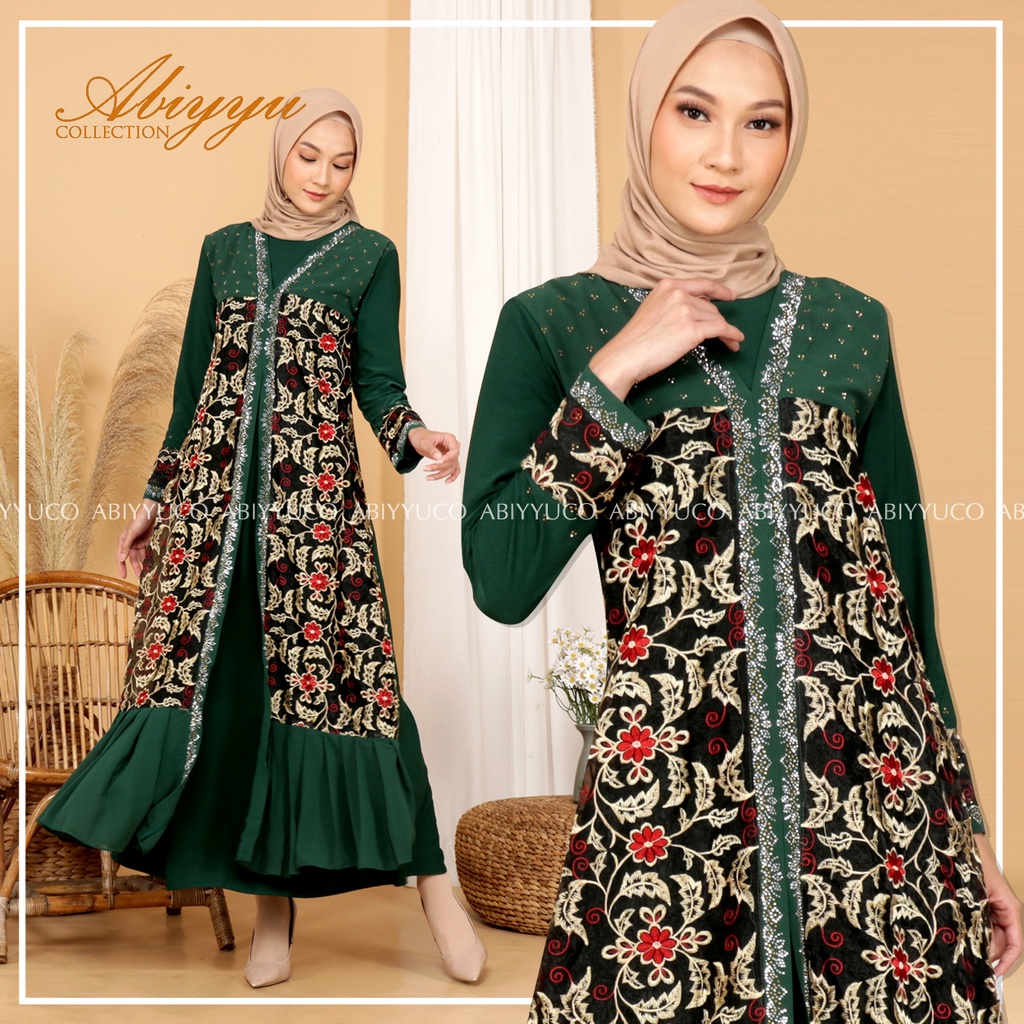 Abiyyuco TA9008 | Abaya Turkey Mewah Hitam dan Warna / Abaya Turki,  Bahan Jersey dan Ceruty,  Bordir Renda dan Mote Swarovsky | TA9008