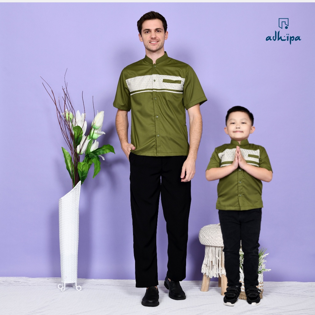 Koko Couple Ayah dan Anak warna Hijau Army Songket