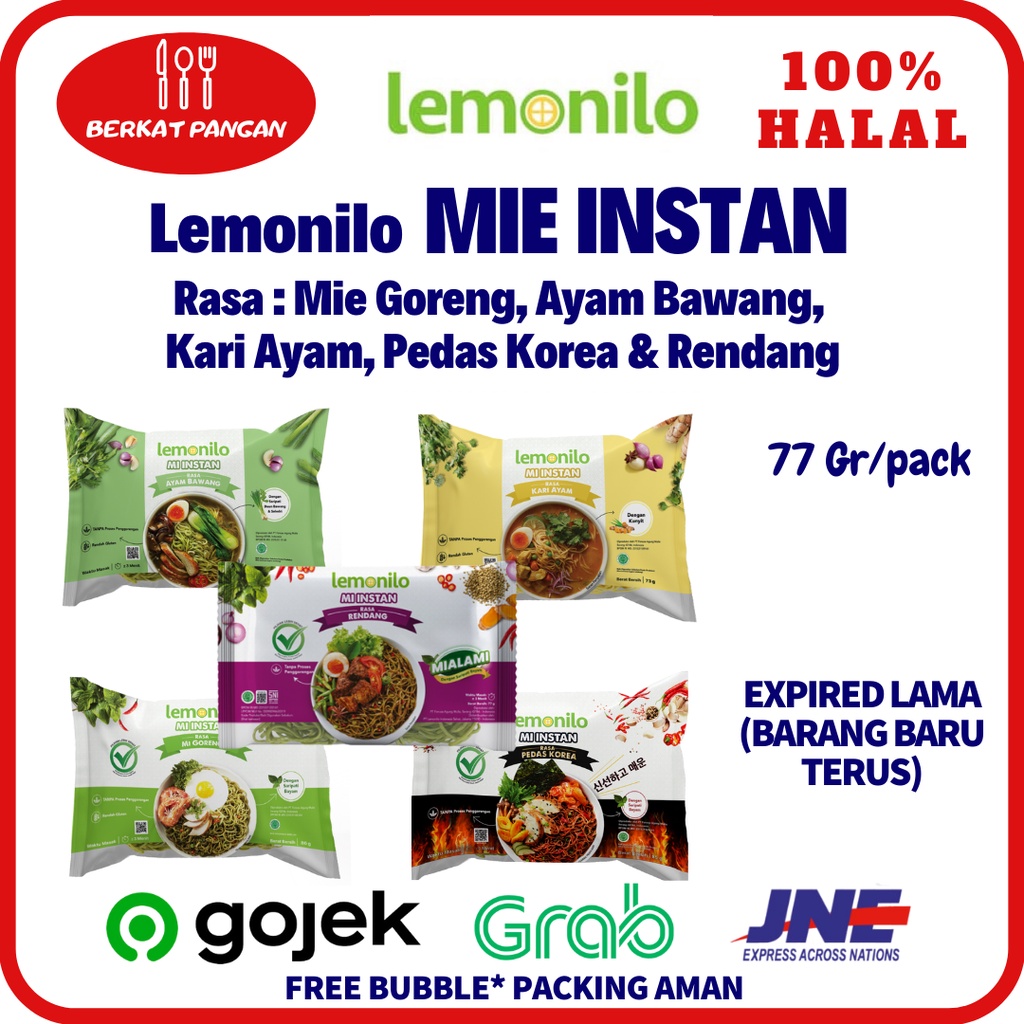 Lemonilo Mie Instan Rasa Mie Goreng /Kuah Rasa Ayam Bawang / Kari Ayam / Pedas Korea / Rendang