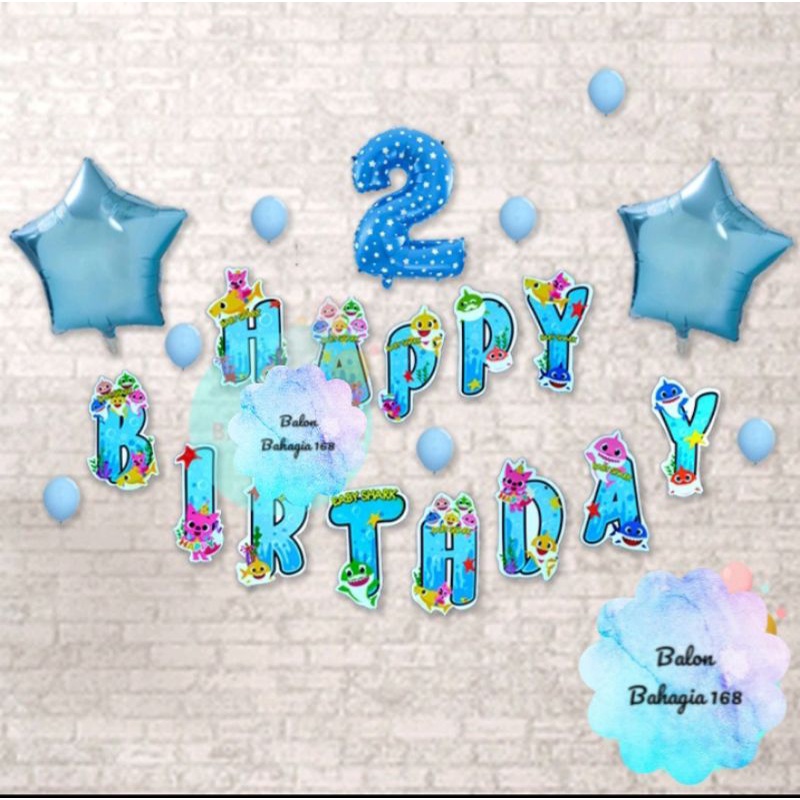 Balon Happy birthday baby shark simple decoration