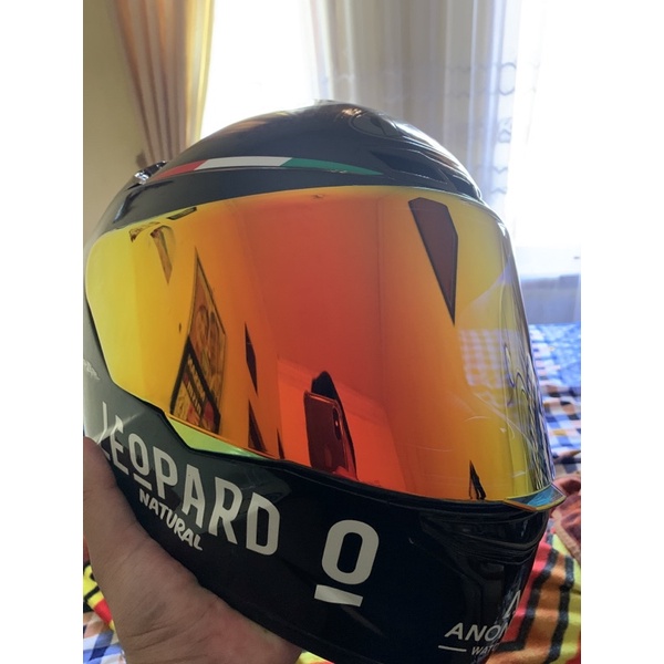 kyt tt course repaint leopard black ukuran xl+bonus visor iridium gold