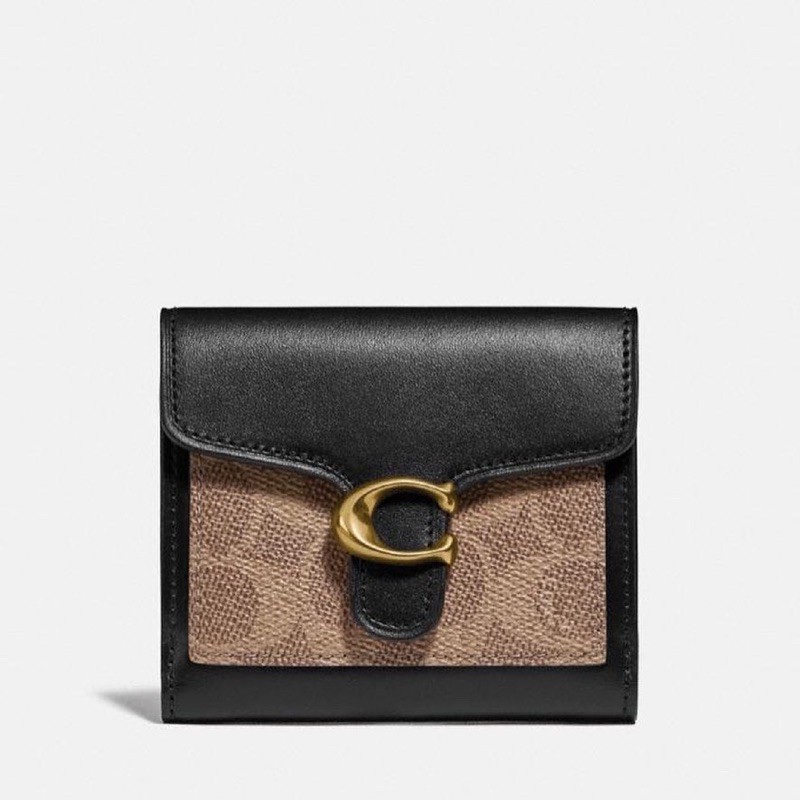 Coach Coach Tabby Small Wallet in Colorblock Signature Canvas Brass/Tan Black