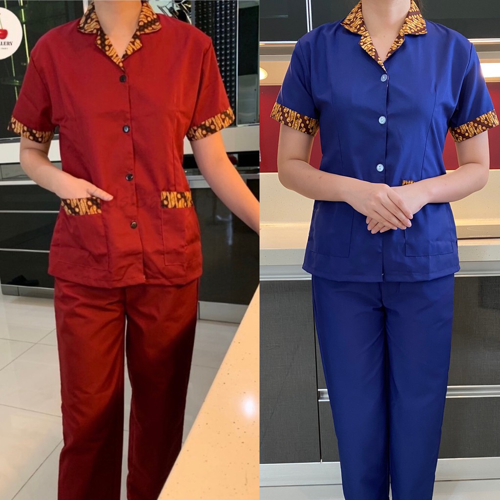 [Sandrina] Baju seragam suster (BATIK)/ Baju baby sitter/ Baju nanny ( Celana panjang )