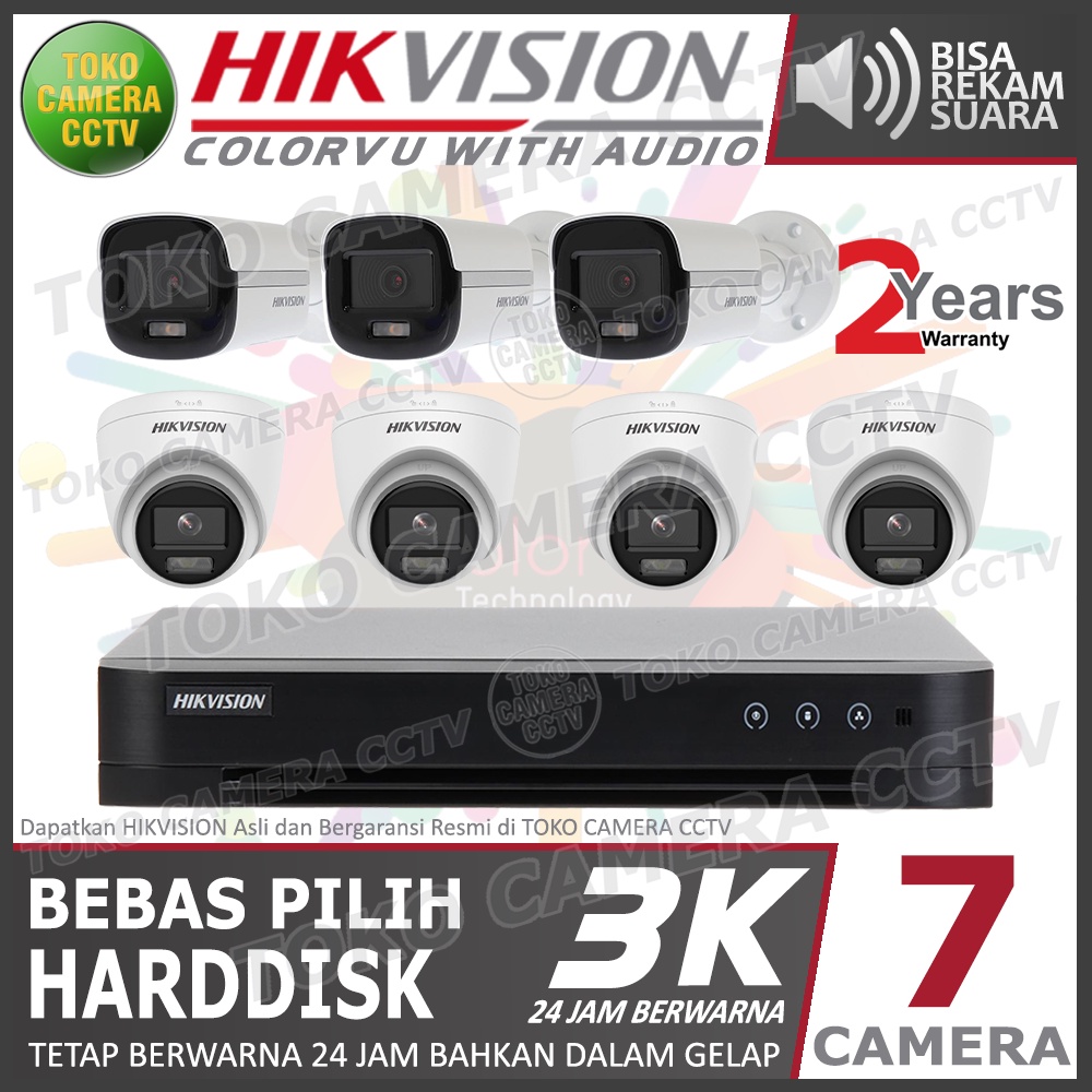 PAKET CCTV HIKVISION 5MP 3K COLORVU AUDIO 8 CHANNEL 7 KAMERA