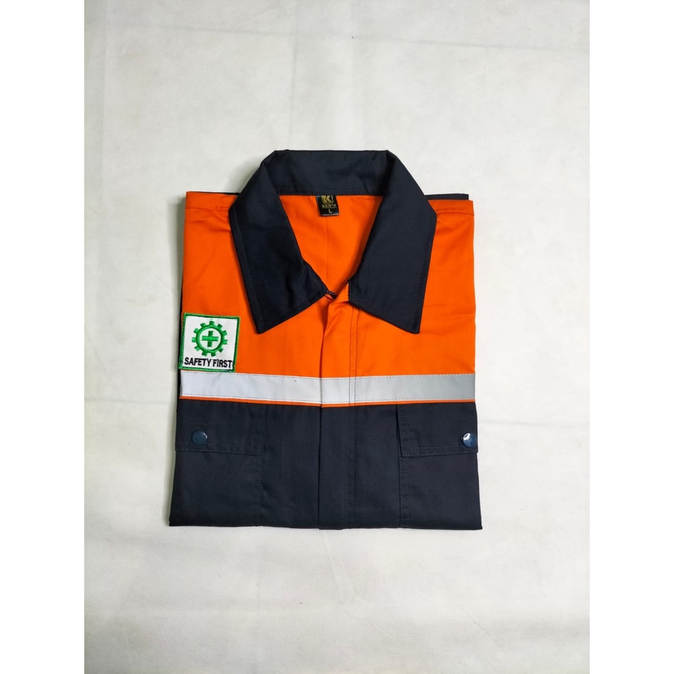 Kemeja Safety | Wearpack Proyek Lengan Panjang | Oranye - Navy