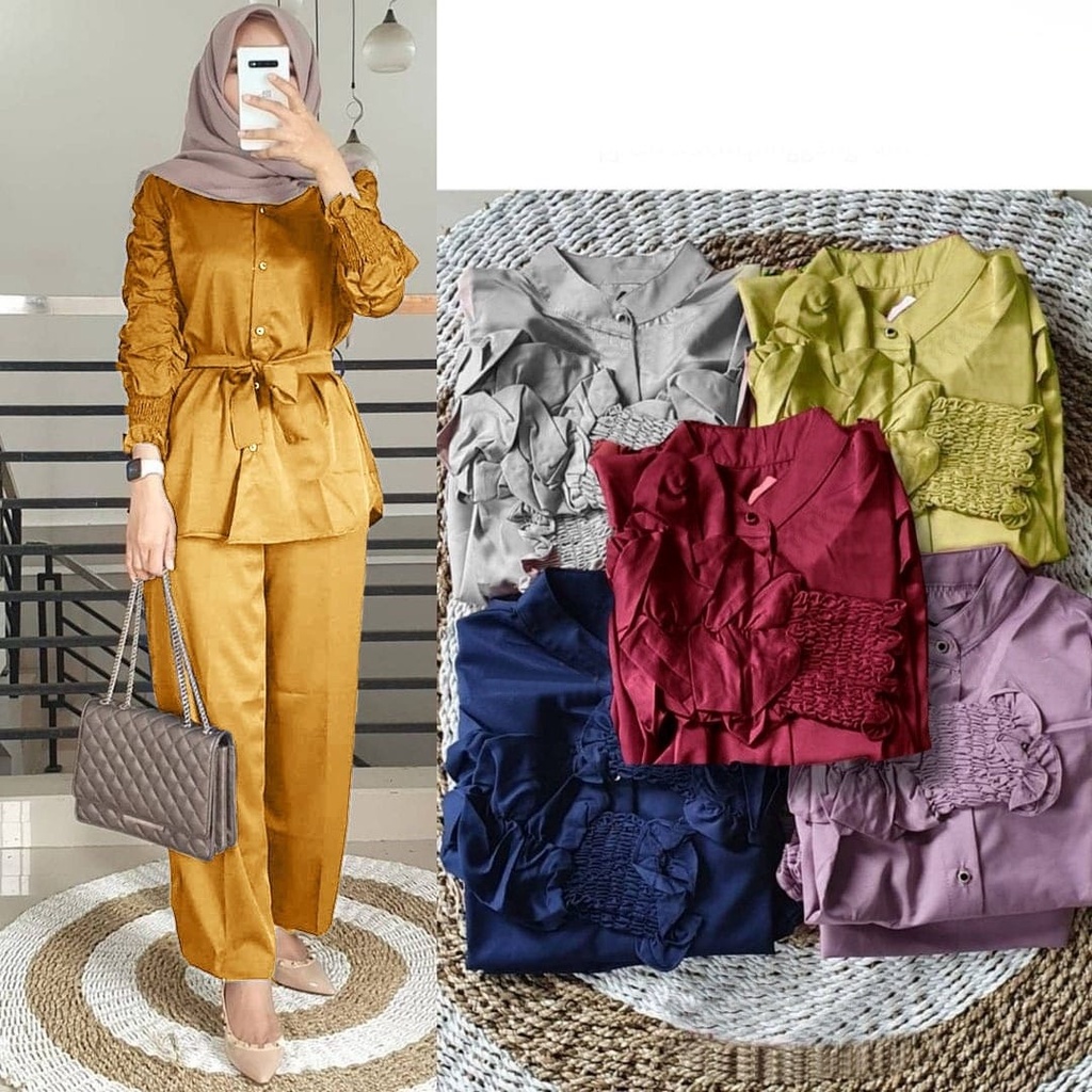 2 UKURAN L XL PAKAIAN WANITA ONE SET OUTFIT CURLA / STELAN CURLA FLOWEN HGO-Curla Mustard XL