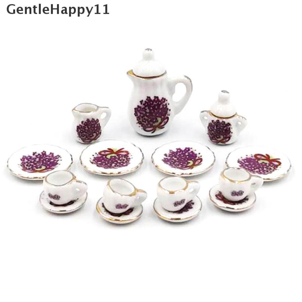 Gentlehappy 15Pcs / set Miniatur Peralatan Makan / Minum Teh Bahan Keramik Porselen Untuk Rumah Boneka 1: 12