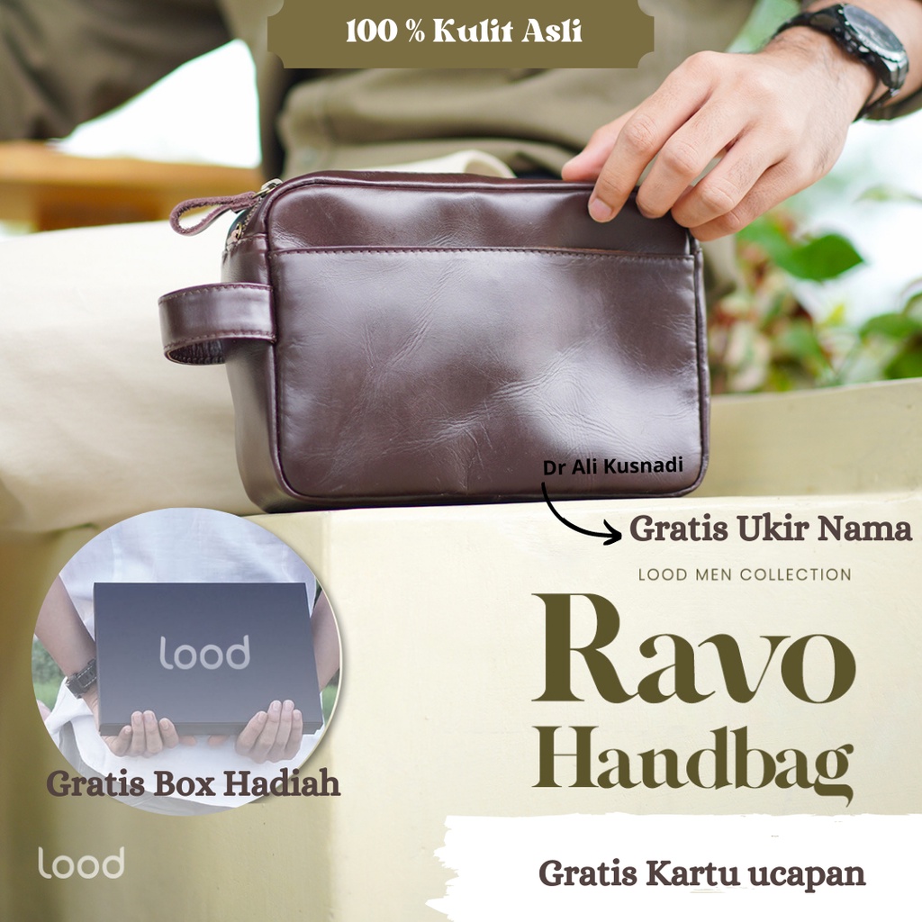 TAS TANGAN CLUTCH POUCH PRIA KULIT ASLI ORIGINAL 100% RAVO - HANDBAG KULIT - GRATIS CUSTOM UKIRAN NAMA