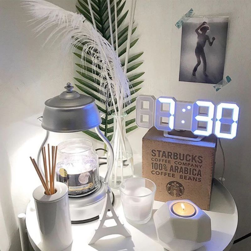 Jam Meja / Dinding Digital 3D Clock LED Aesthetic USB Minimalis - Taffware Moseko TS-S60-W