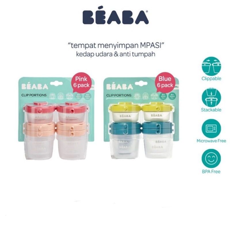 Beaba Set 6 Portion Clip 60ml/120ml - Kontainer Makanan Bayi Isi 6 Pcs