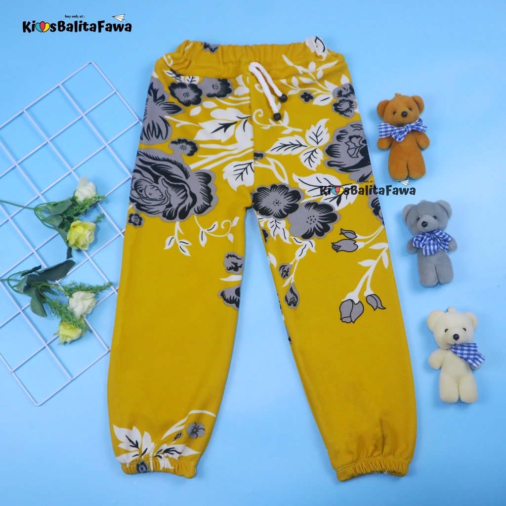 Jogger Bunga uk 5-6 Tahun / Joger Pants Scuba Premium Celana Panjang Anak Perempuan Import Kembang