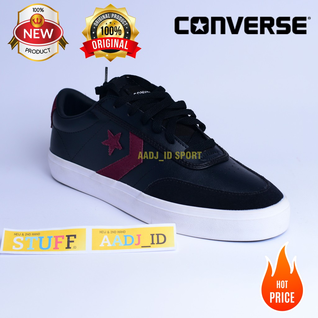 Sepatu Sneakers Kasual Pria Converse Courtlandt OX Black Red 166237C Original