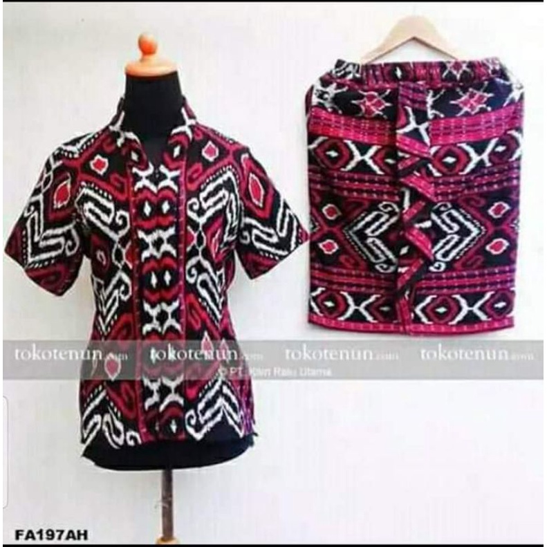 setelan tenun etnik rok span pendek dan atasan etnik