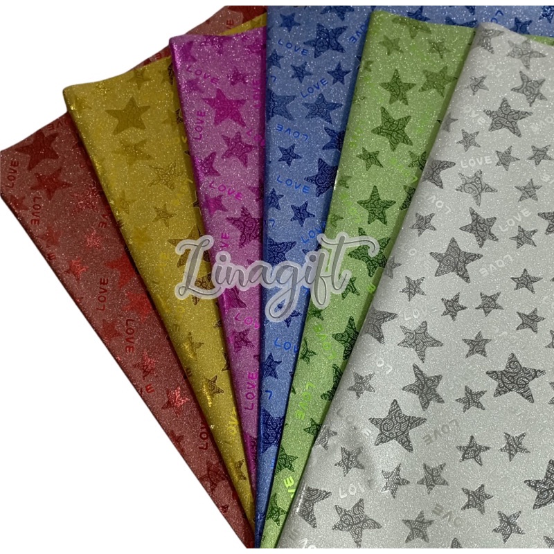 ( 3 Lembar ) PLASTIC METALLIC GLITTER STARS - PLASTIK KADO METALIK GLITER PASIR BINTANG STAR SILVER GOLD CLASSIC VINTAGE EXCLUSIVE EUSTHATIC