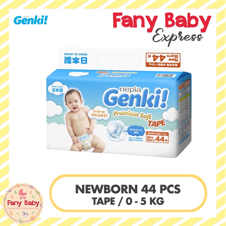 GENKI PREMIUM TAPE NEWBORN 44 / NB44 (0-5KG)  / POPOK BAYI [BEST SELLER]