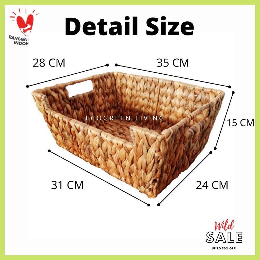 BW- 001 Storage Baskets, Hand-Woven Open-Front Bins with Handles Waterhyacinth