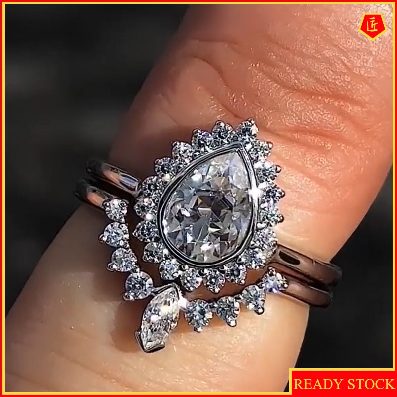 [Ready Stock]Women's Crown Diamond Ring Set Simple Fashion Elegant