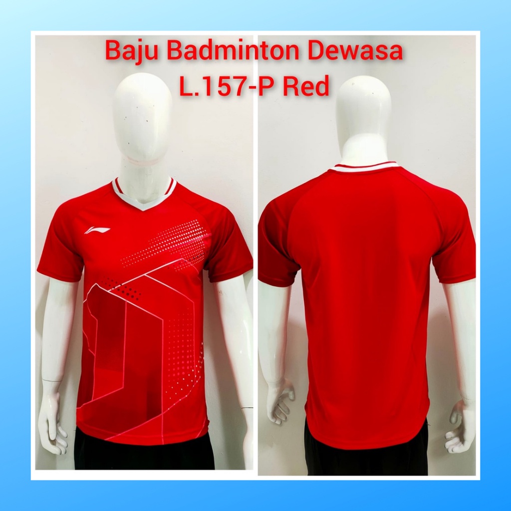 Kaos bulutangkis pria baju badminton atasan jersy wanita dewasa t-shirt outfit seragam kostum jersey olahraga casual suit pakaian jarsey oblong apparel sports jersi sudirman thomas uber cup bulu tangkis L157 merah polos