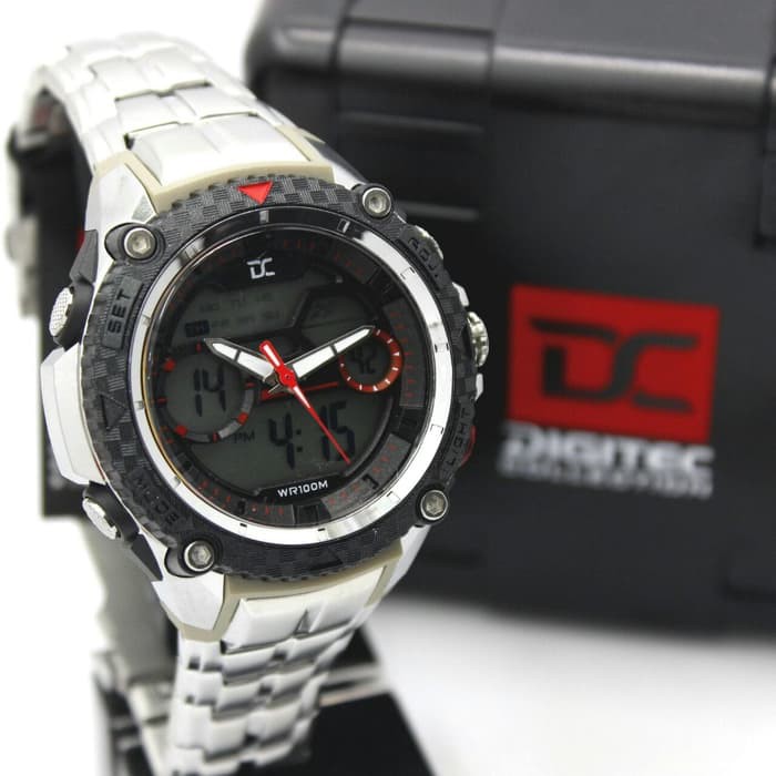 JAM TANGAN PRIA DIGITEC COLLECTION RANTAI ORI ANTI AIR SILVER (RED)