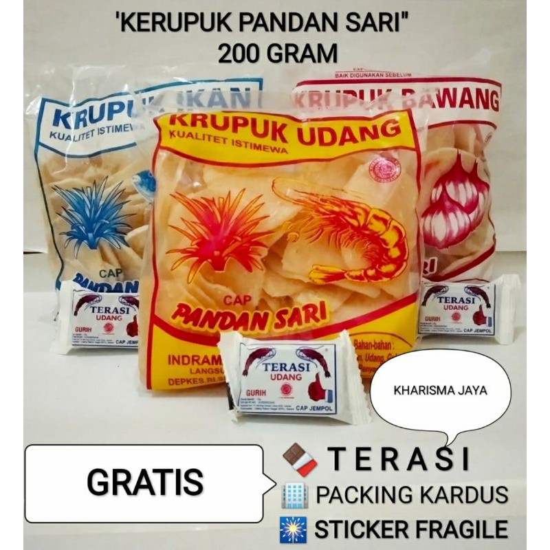 

Krupuk bawang,udang,ikan pandan sari 200gr