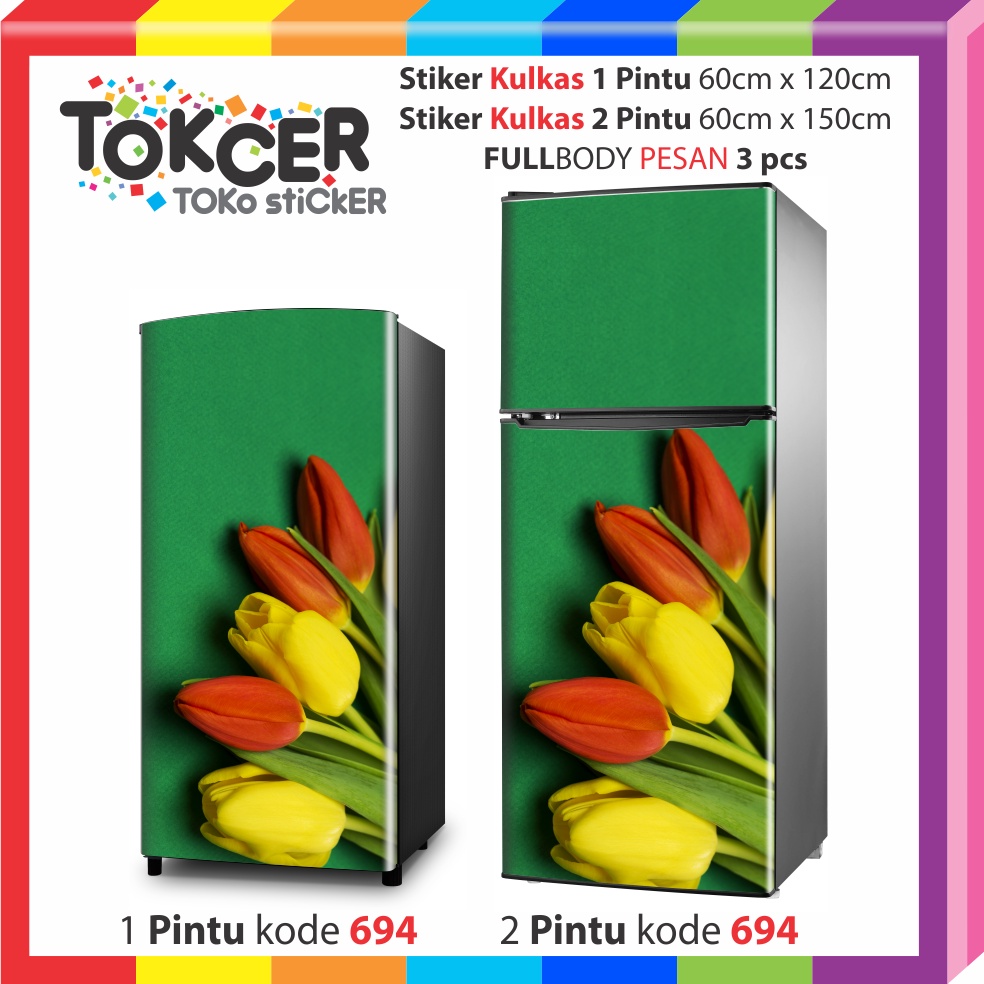 STIKER Kulkas 1 Pintu atau 2 Pintu STANDAR Bunga TULIP WARNA