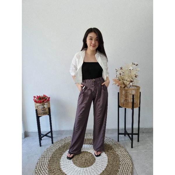 Celana panjang highwaist knit | Loose pant highwaist | Celana kulot panjang