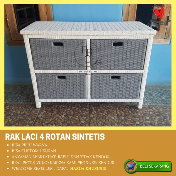Lemari Rak Laci Susun Rotan Sintetis Kabinet Plastik 4 Laci