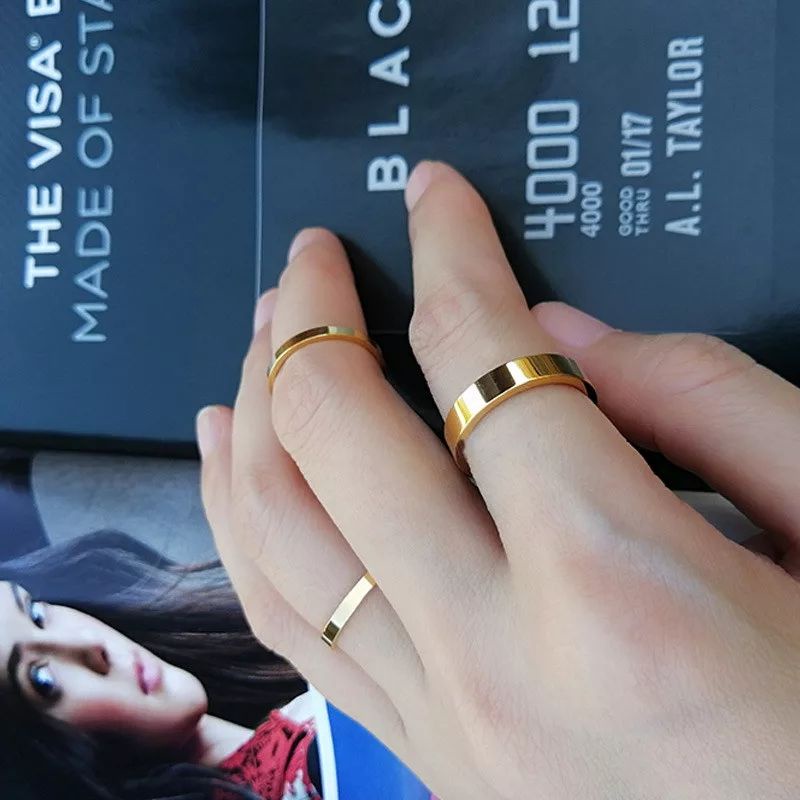 Cincin Titanium Pria Wanita Gold Polos ( COD )