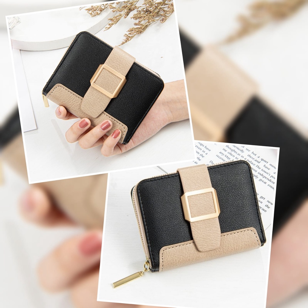 DOMPET LIPAT WANITA IMPORT KOREA KULIT HITAM KREM PREMIUM MURAH RESLETING SEINA WA419B5 SLOT KARTU UANG KOIN KECIL PENDEK CEWEK REMAJA KEKINIAN BATAM BRANDED SIMPLE