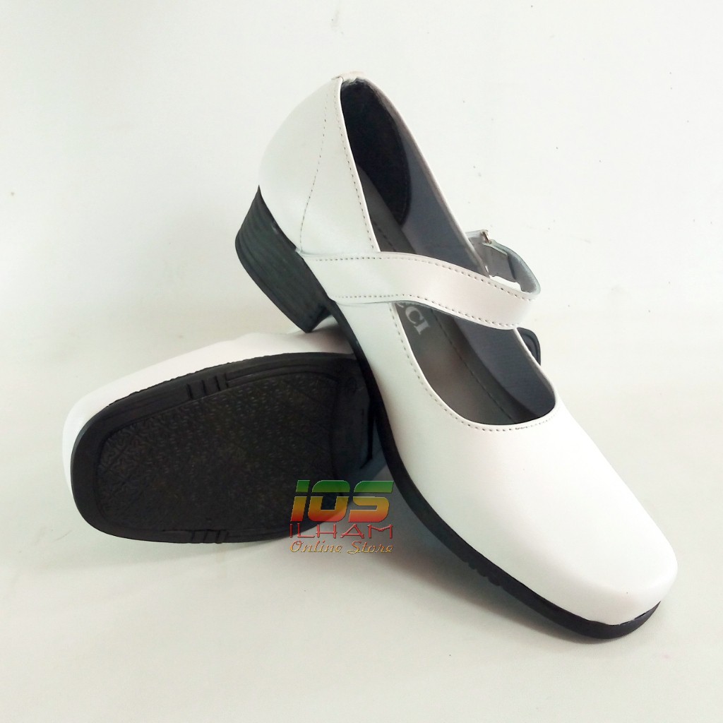 Guci PO1 Putih Sepatu Pantofel Paskibraka Perawat Hak 3cm Size 36-41