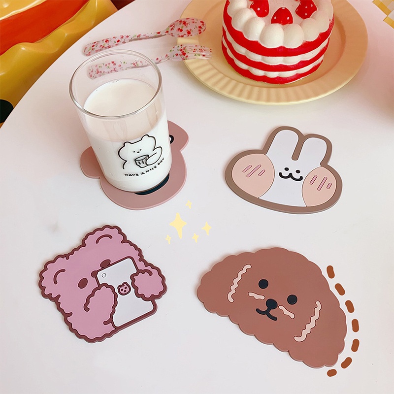 [✅READY STOCK] Cute Cup Coaster Smiley Cloud Avocado Kartun Tatakan Meja Non-slip Alas Silikon Tahan Panas  Penjualan Panas Mode