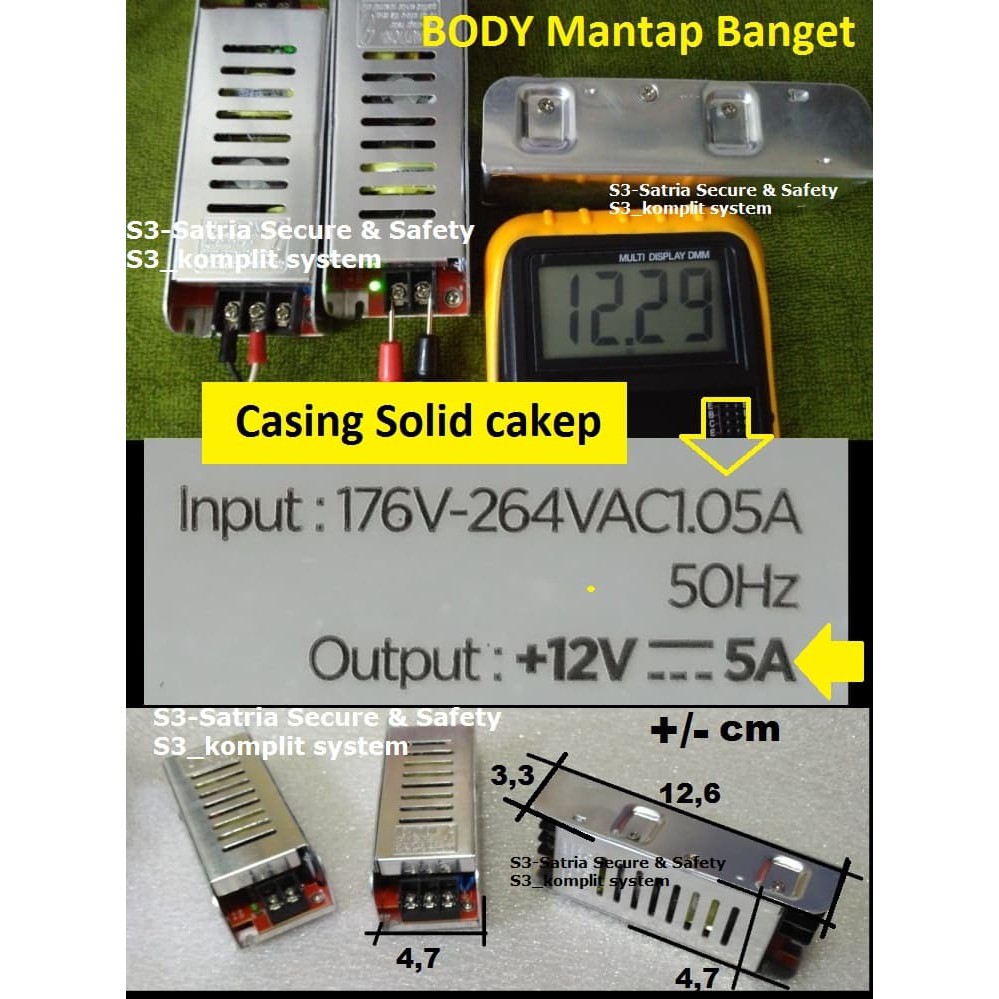POWER SUPPLY 12V 5A Body kecil / Power Supply Switching 12V 5A