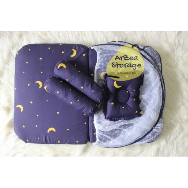 Kaaur bayi kelambi set bantal guling lilat bulan bintang navy