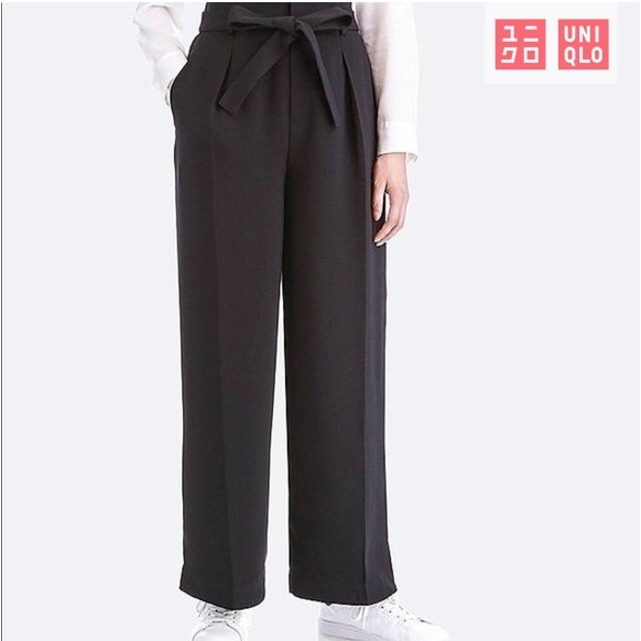 UNIQLO HIGH WAIST RIBBON WIDE LEG PANTS
