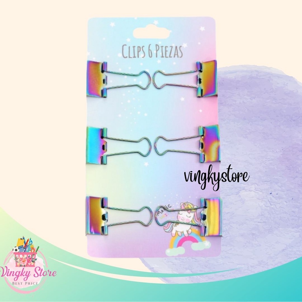

Binder Clips Rainbow 6Pc