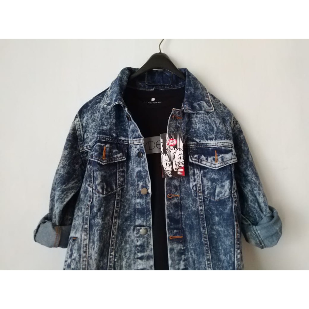 Denim Jaket Jeans Oversize Sandwash Acid Blue Ocean Premium Unisex